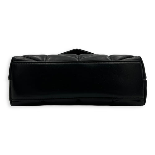 Puffer Black Shoulder Bag in Lambskin, Silver hardware