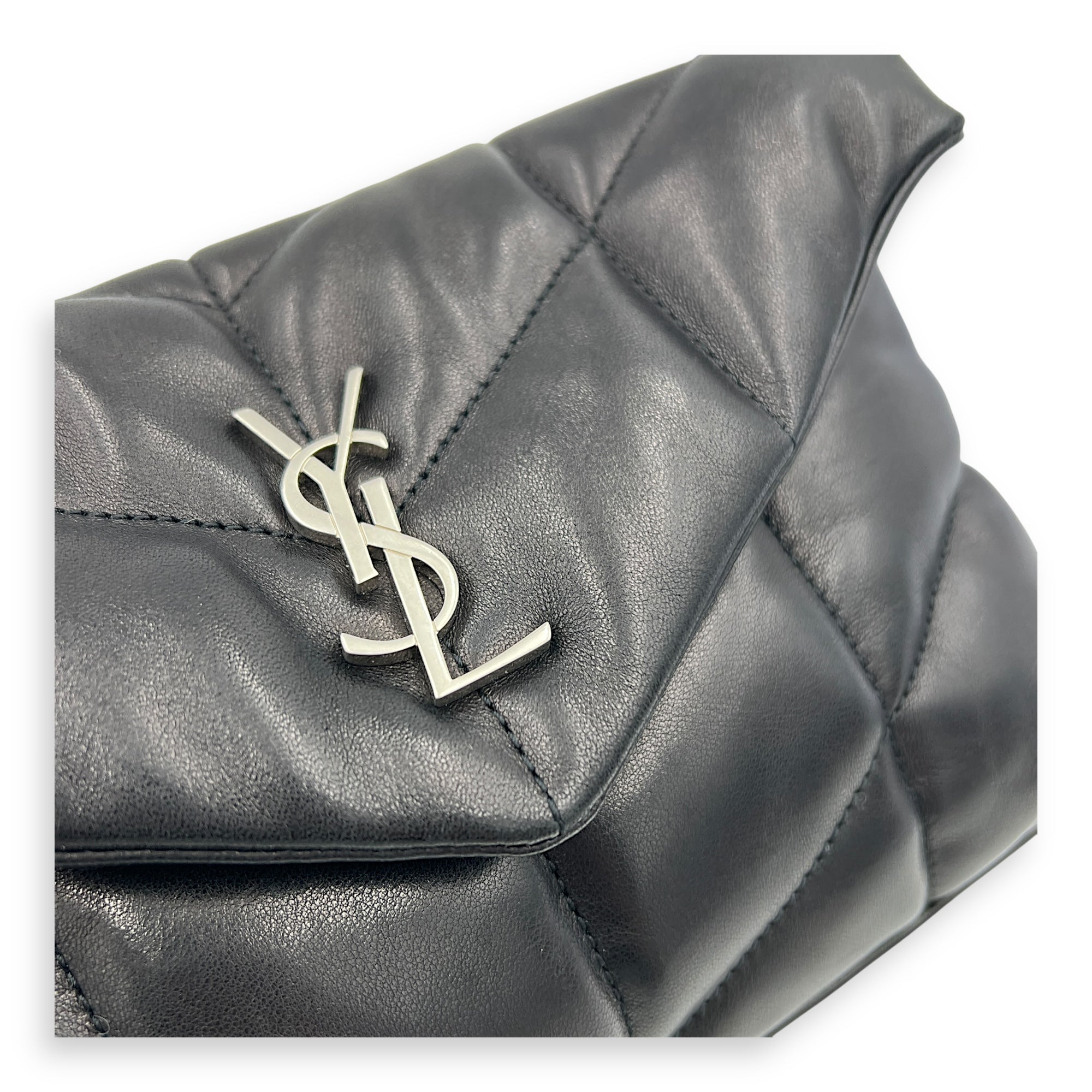 Puffer Black Shoulder Bag in Lambskin, Silver hardware