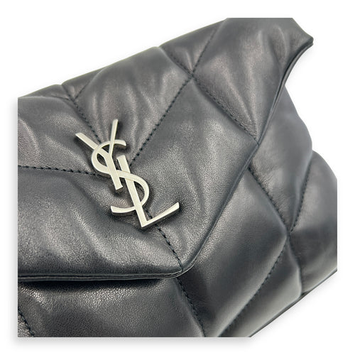 Puffer Black Shoulder Bag in Lambskin, Silver hardware