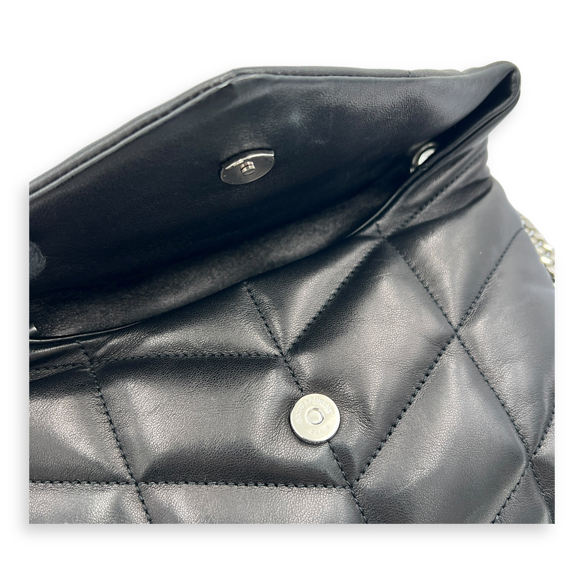 Puffer Black Shoulder Bag in Lambskin, Silver hardware