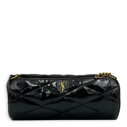 Sade Tube Black Shoulder Bag in Patent Leather, Gold hardware
