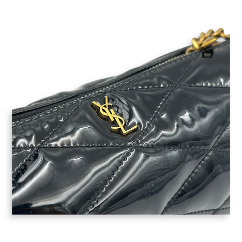 Sade Tube Black Shoulder Bag in Patent Leather, Gold hardware
