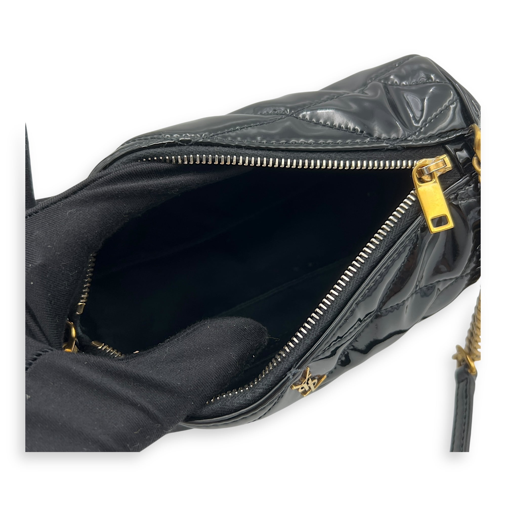 Sade Tube Black Shoulder Bag in Patent Leather, Gold hardware