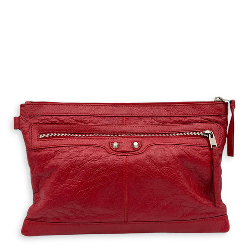 City Clutch Red in Calfskin, Silver hardware