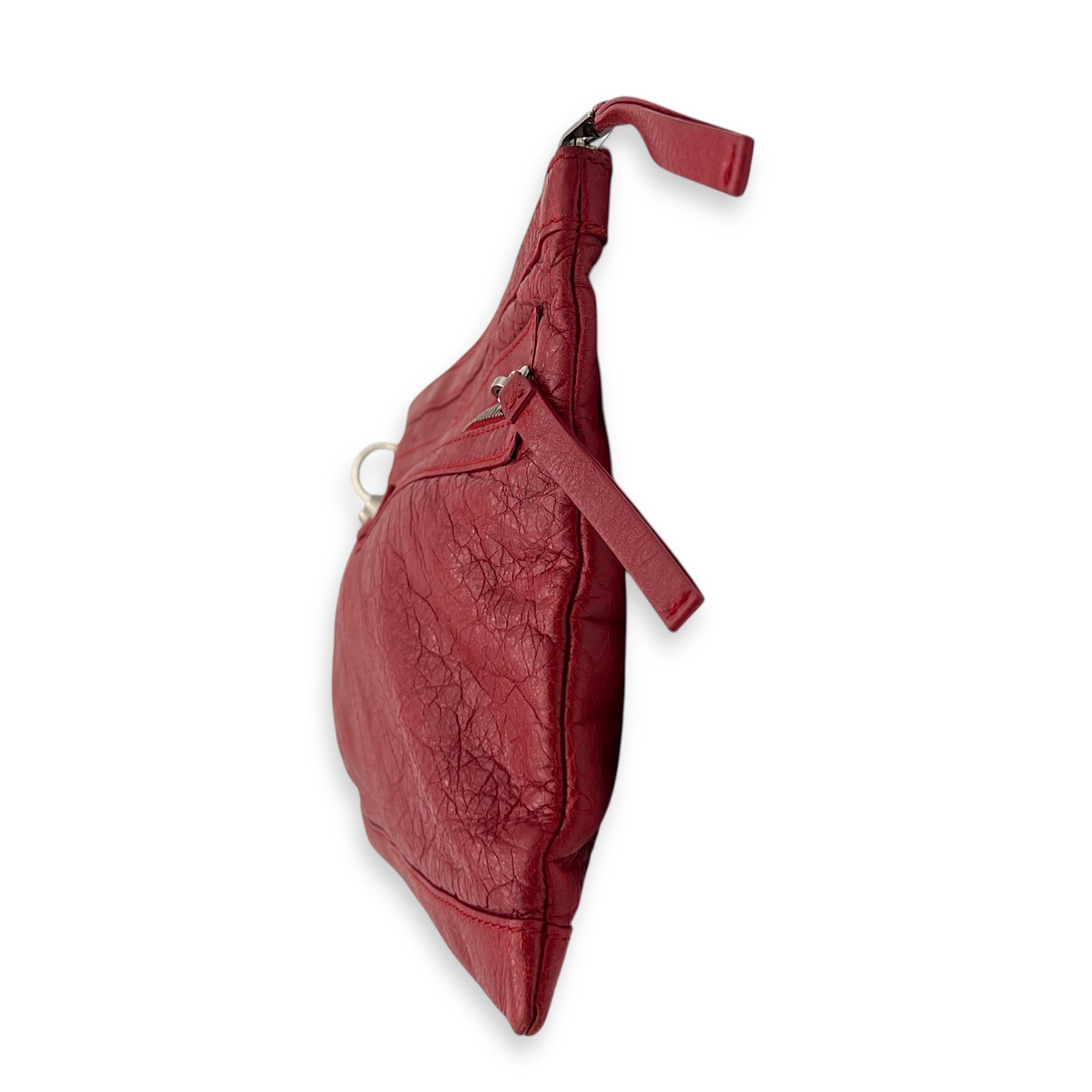 City Clutch Red in Calfskin, Silver hardware