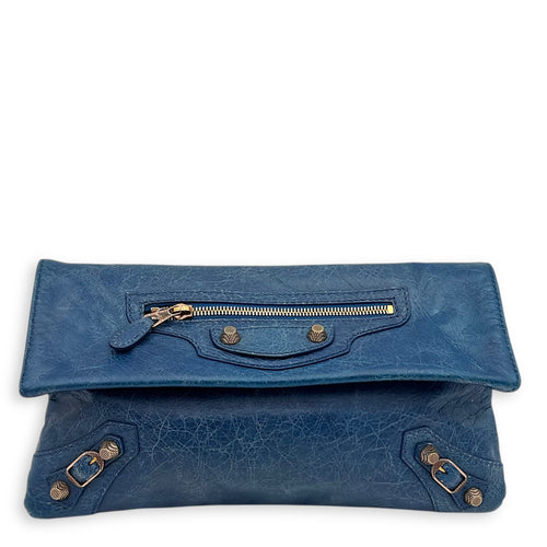 City Clutch Blue in Calfskin, Rose Gold hardware