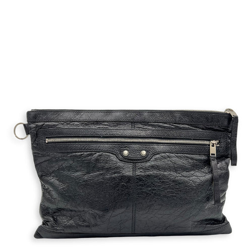 City Pouch Black in Calfskin, Silver hardware