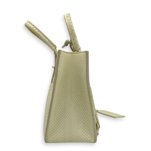 Papier Top Handle Bag Green in Python Leather, Silver hardware