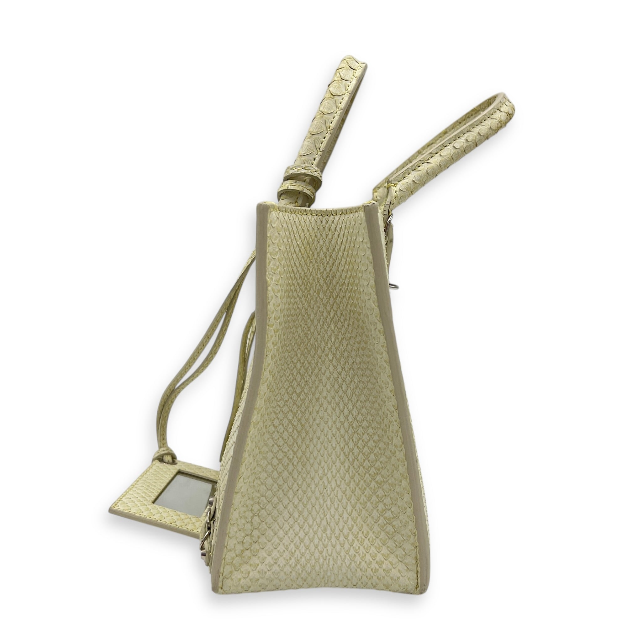 Papier Top Handle Bag Green in Python Leather, Silver hardware