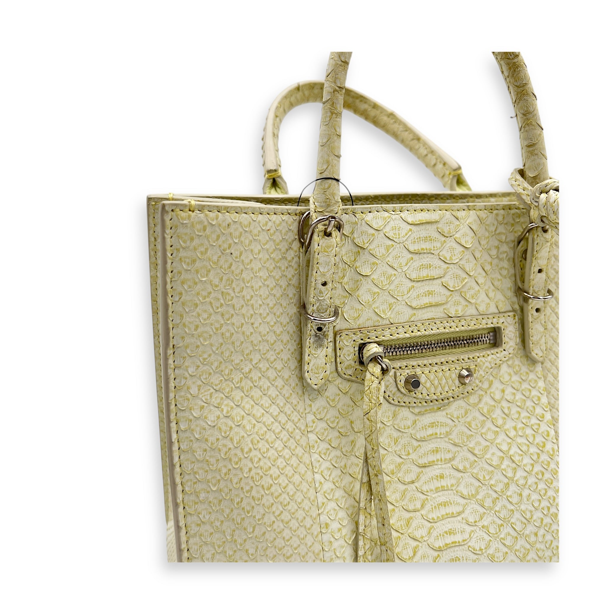 Papier Top Handle Bag Green in Python Leather, Silver hardware