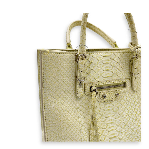 Papier Top Handle Bag Green in Python Leather, Silver hardware