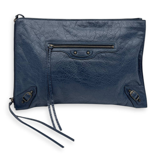City Pouch Blue in Calfskin, Ruthenium hardware