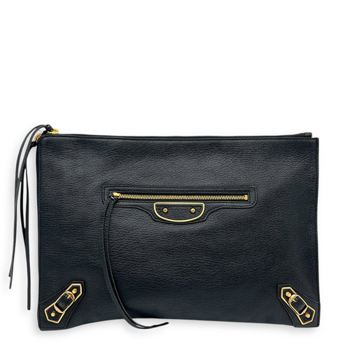 City Pouch Black in Goat Leather, Gold hardware