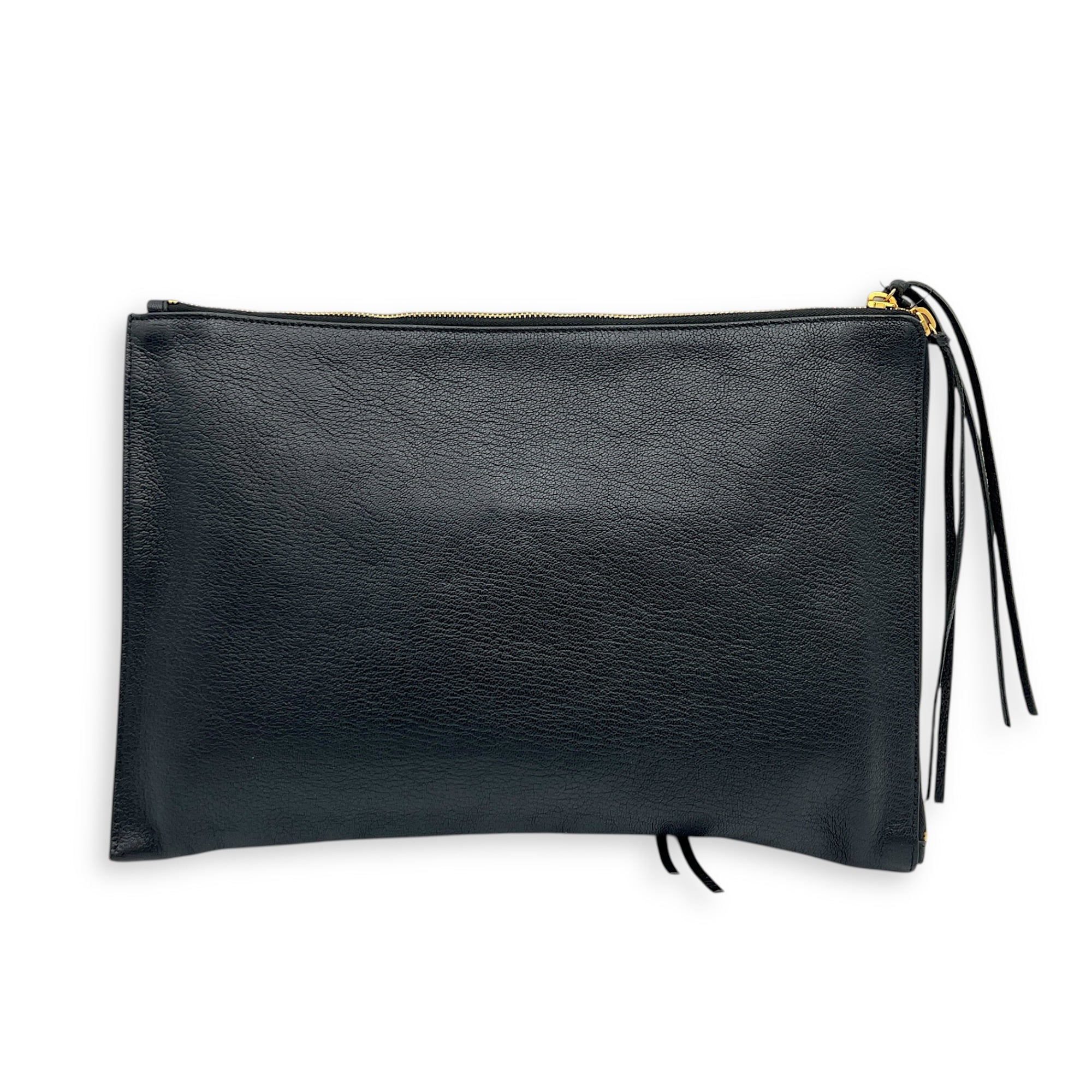 City Pouch Black in Goat Leather, Gold hardware