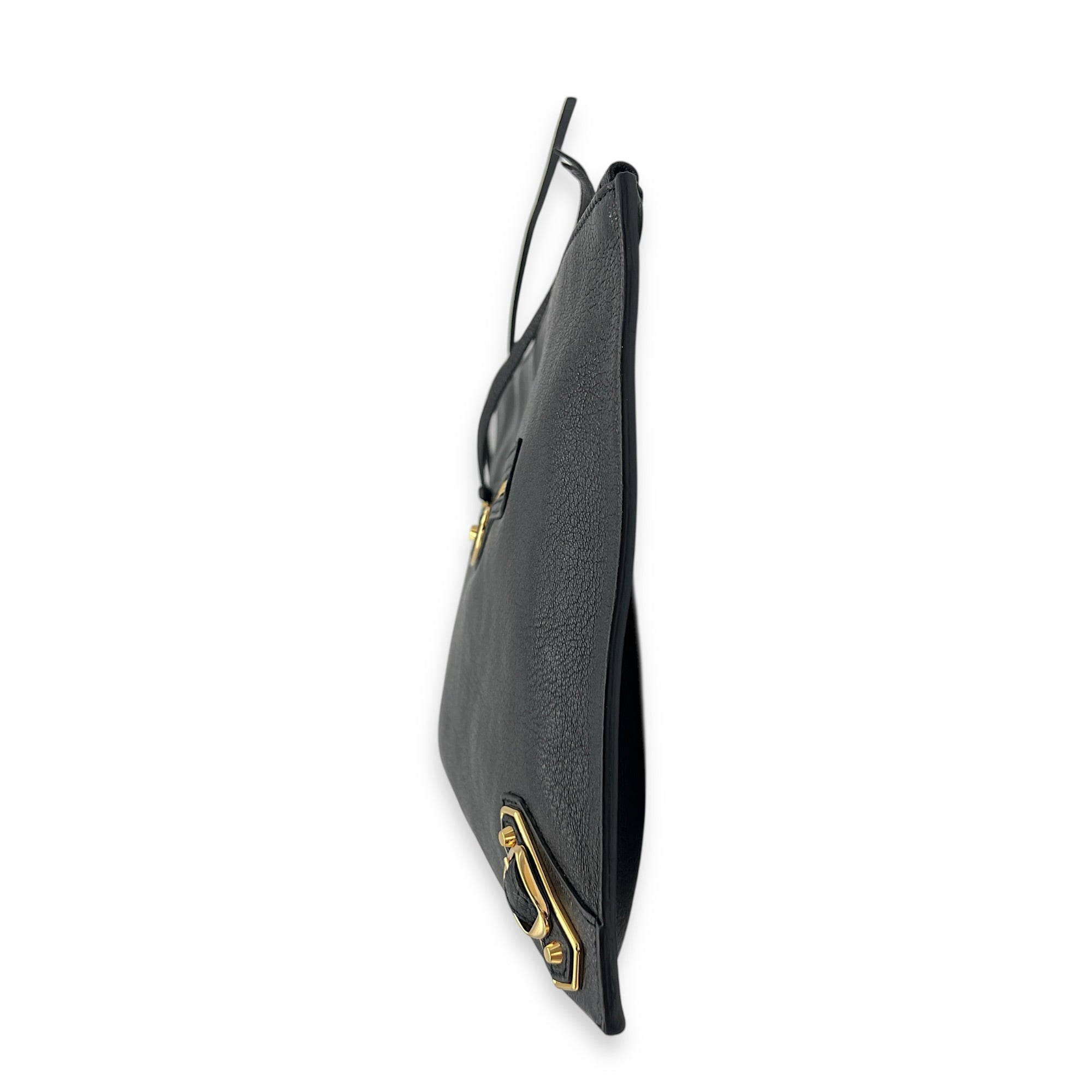 City Pouch Black in Goat Leather, Gold hardware