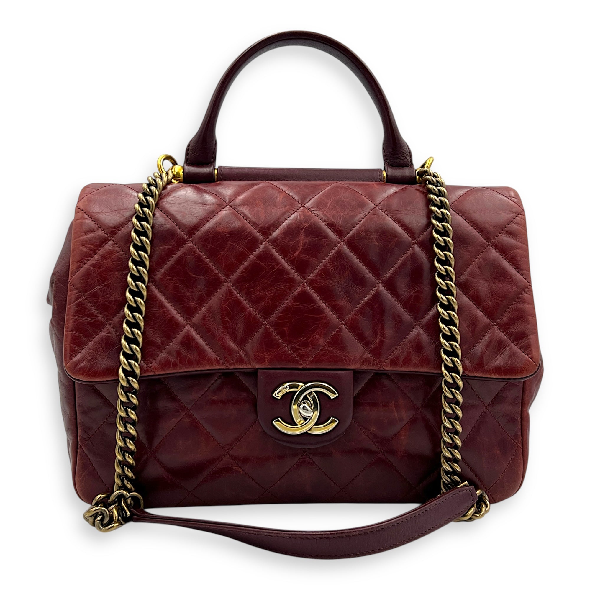 CC Top Handle Bag Red in Calfskin, Gold hardware