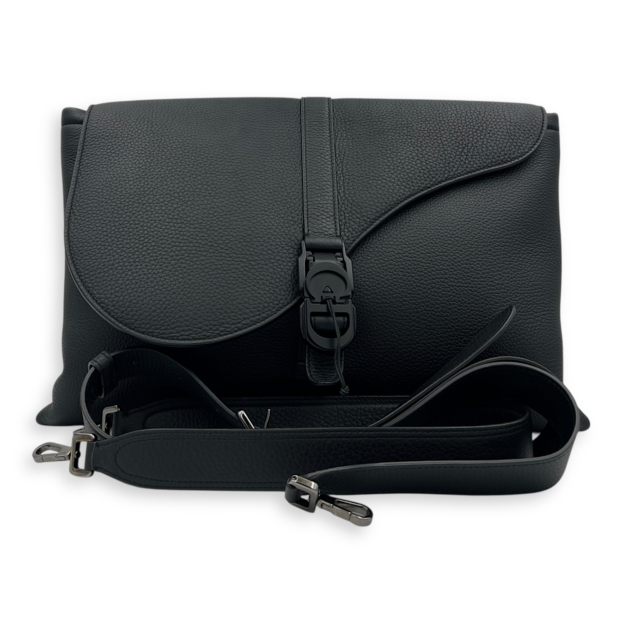 Saddle Messenger Black in Calfskin, Ultramatte hardware