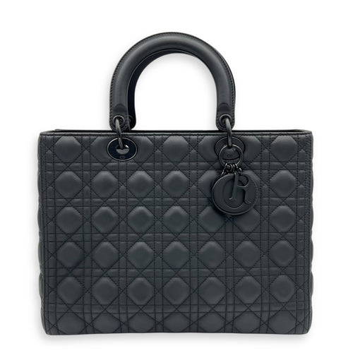 Lady Dior Top Handle Bag Large Black in Lambskin, Ultramatte hardware
