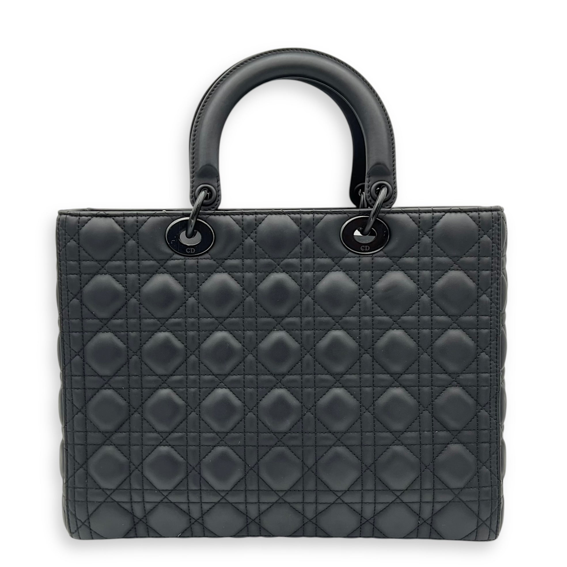 Lady Dior Top Handle Bag Large Black in Lambskin, Ultramatte hardware