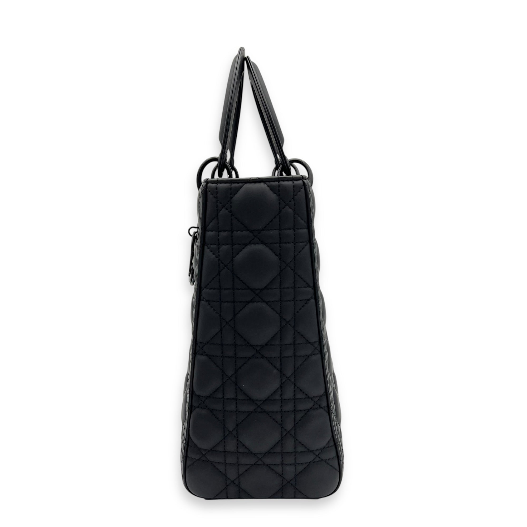 Lady Dior Top Handle Bag Large Black in Lambskin, Ultramatte hardware