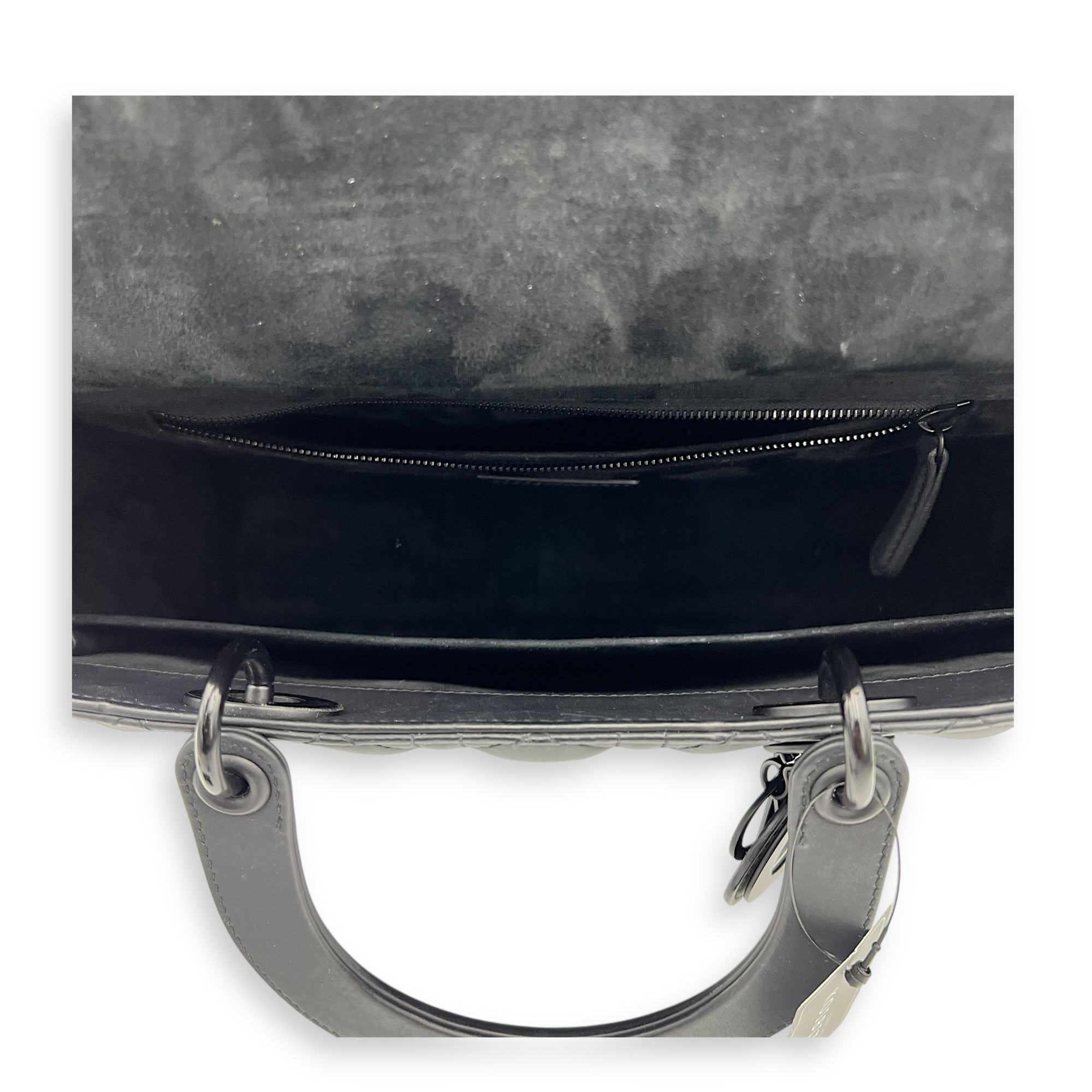 Lady Dior Top Handle Bag Large Black in Lambskin, Ultramatte hardware
