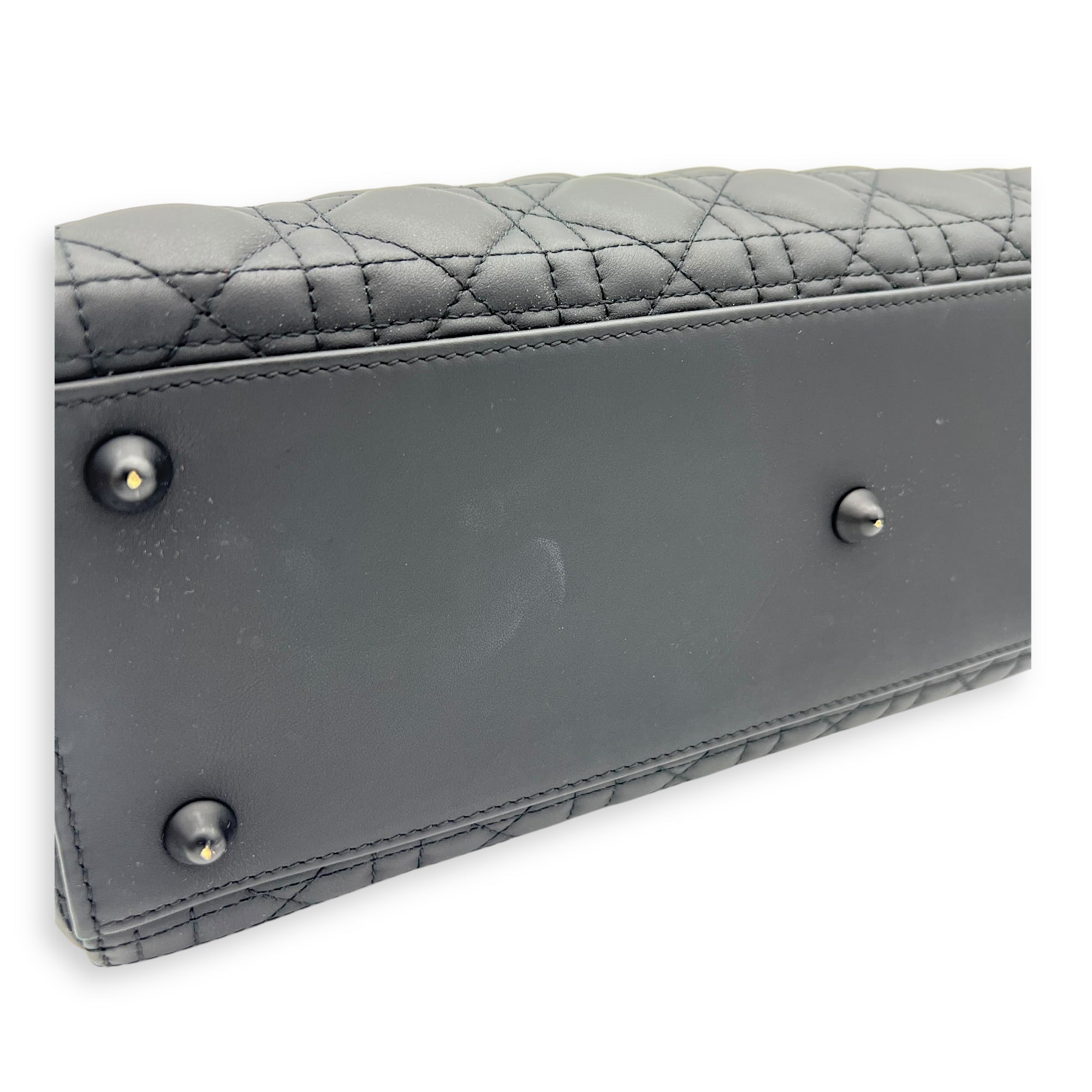 Lady Dior Top Handle Bag Large Black in Lambskin, Ultramatte hardware