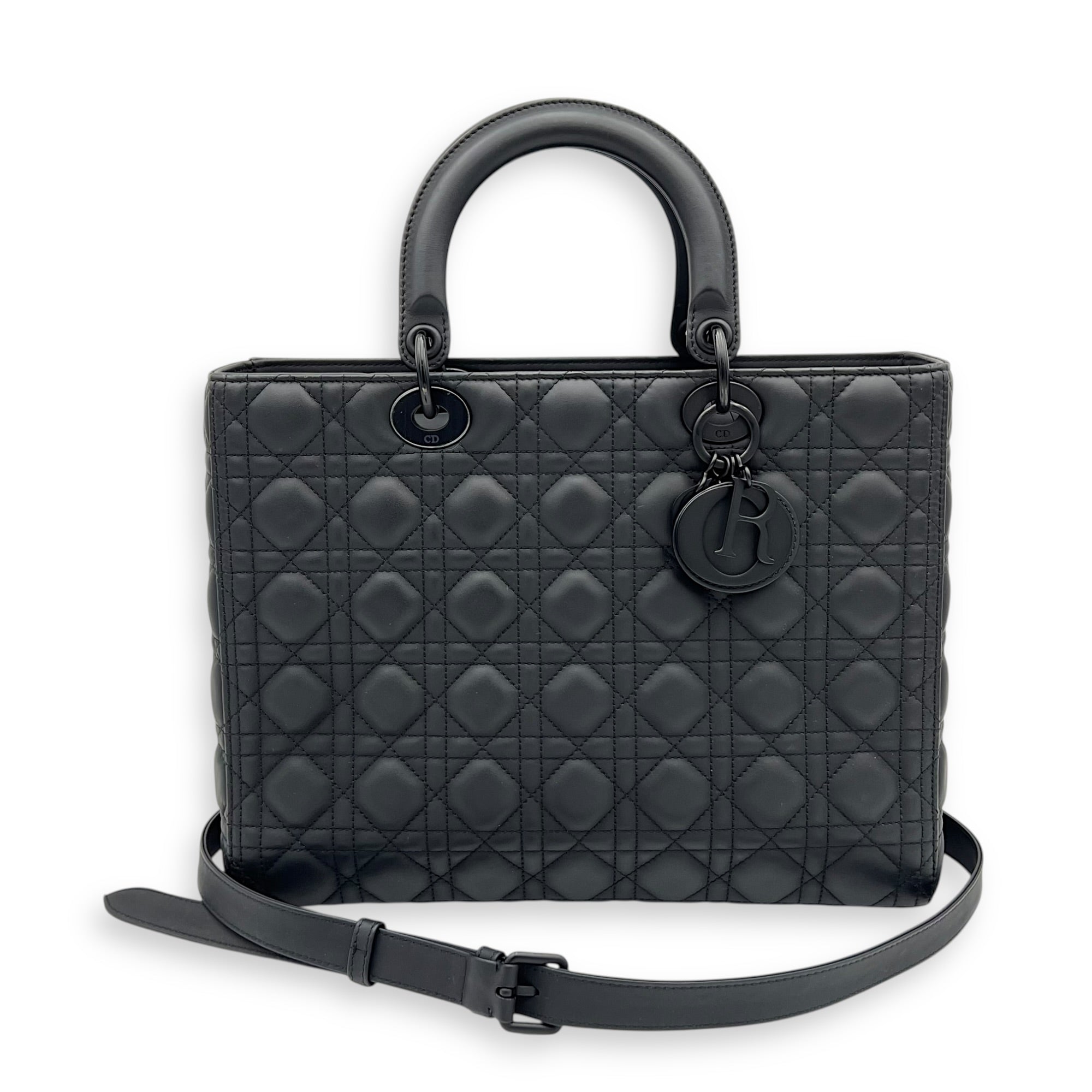 Lady Dior Top Handle Bag Large Black in Lambskin, Ultramatte hardware