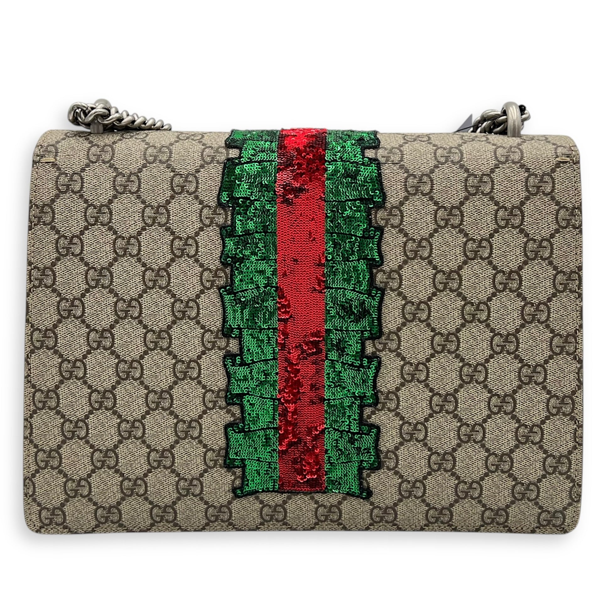 Dionysus Shoulder Bag Brown in Coated Canvas, Ruthenium hardware