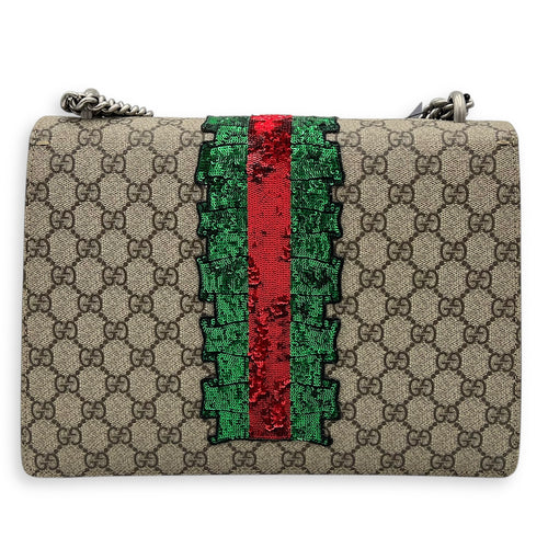 Dionysus Shoulder Bag Brown in Coated Canvas, Ruthenium hardware