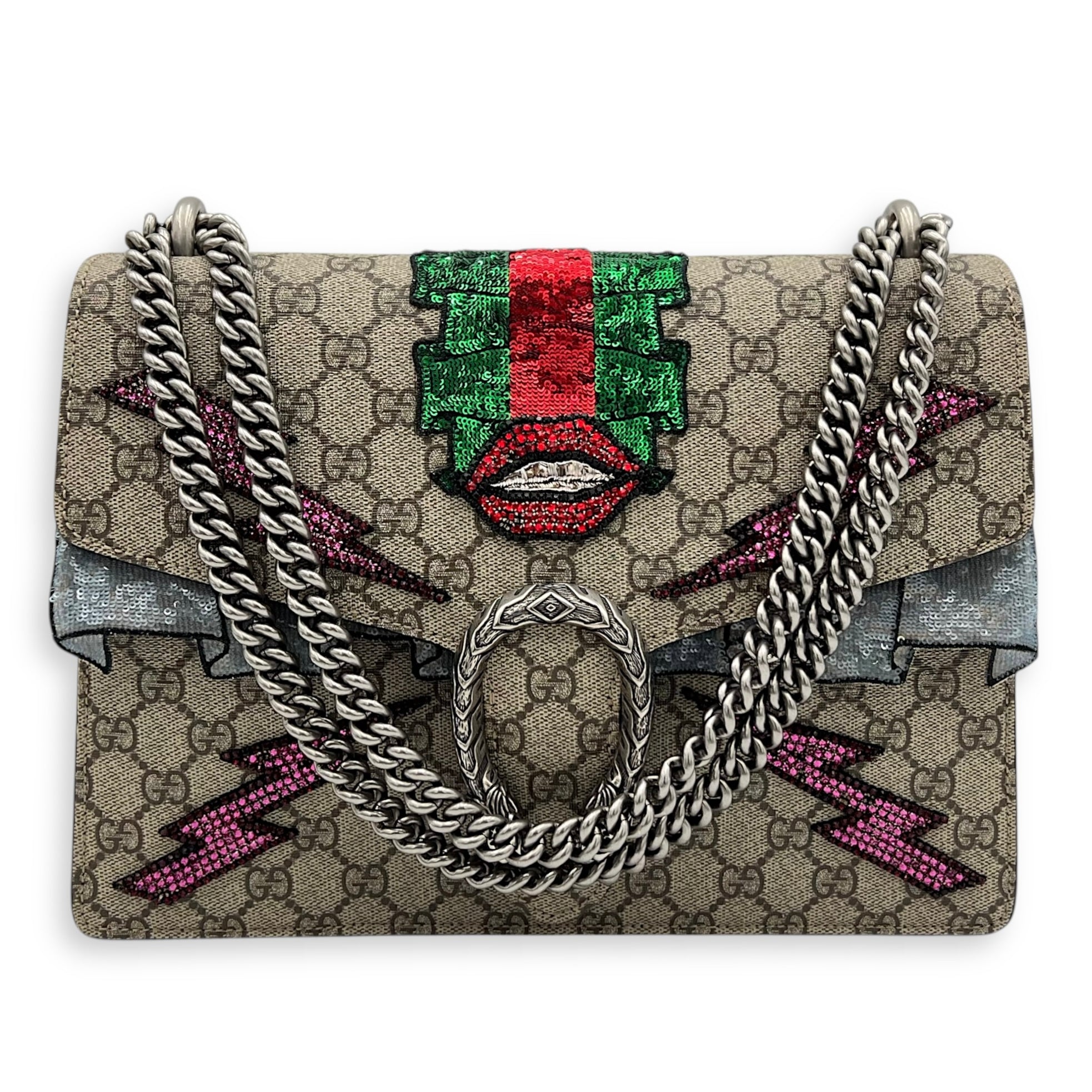 Dionysus Shoulder Bag Brown in Coated Canvas, Ruthenium hardware