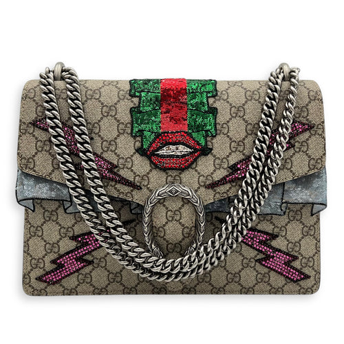 Dionysus Shoulder Bag Brown in Coated Canvas, Ruthenium hardware