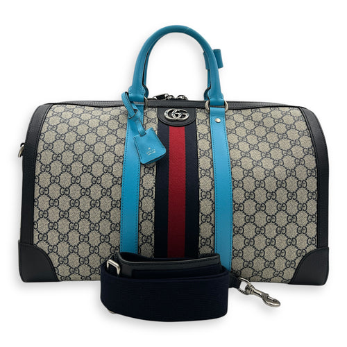 Safoy Blue Duffle Bag in Coated Canvas, Silver hardware