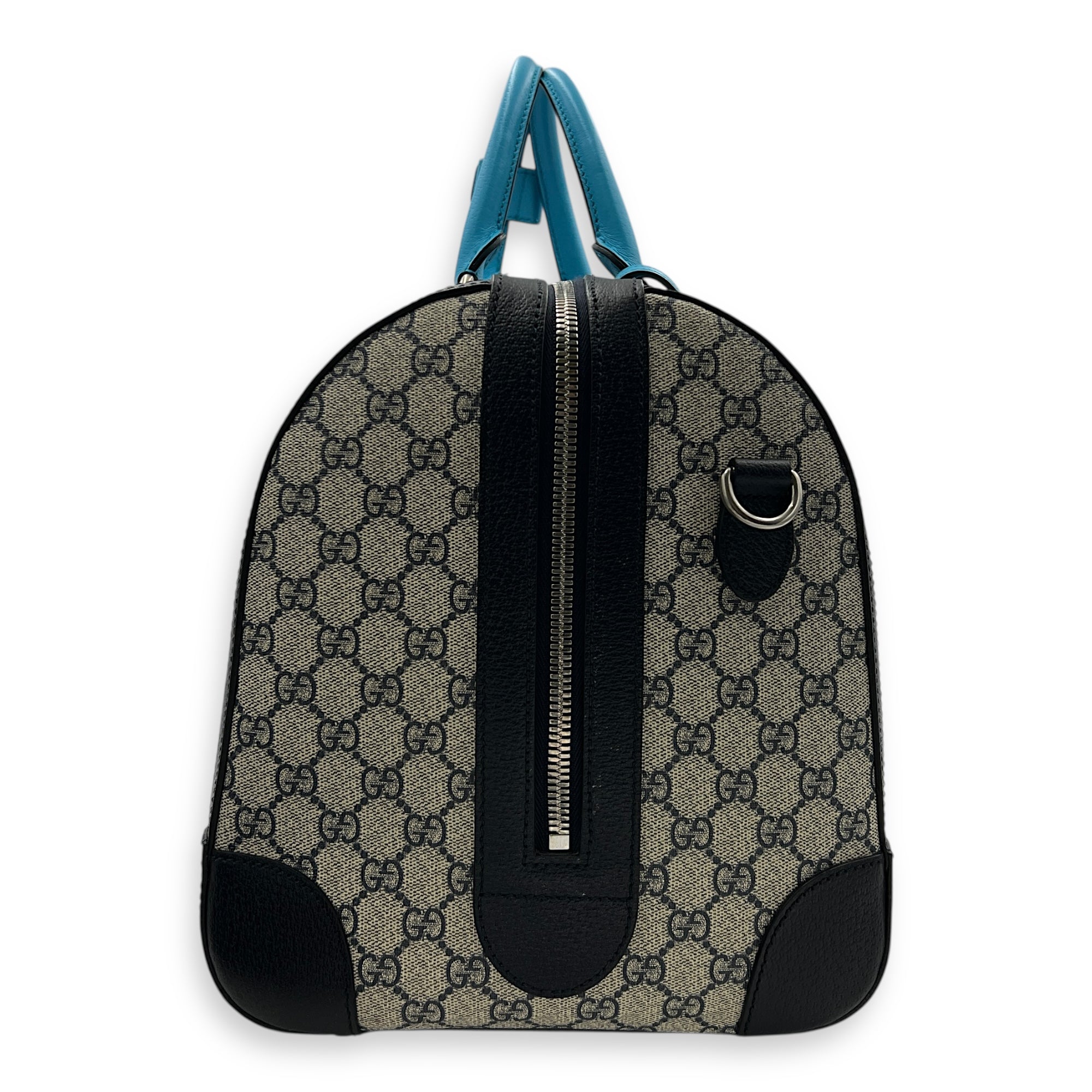 Safoy Blue Duffle Bag in Coated Canvas, Silver hardware