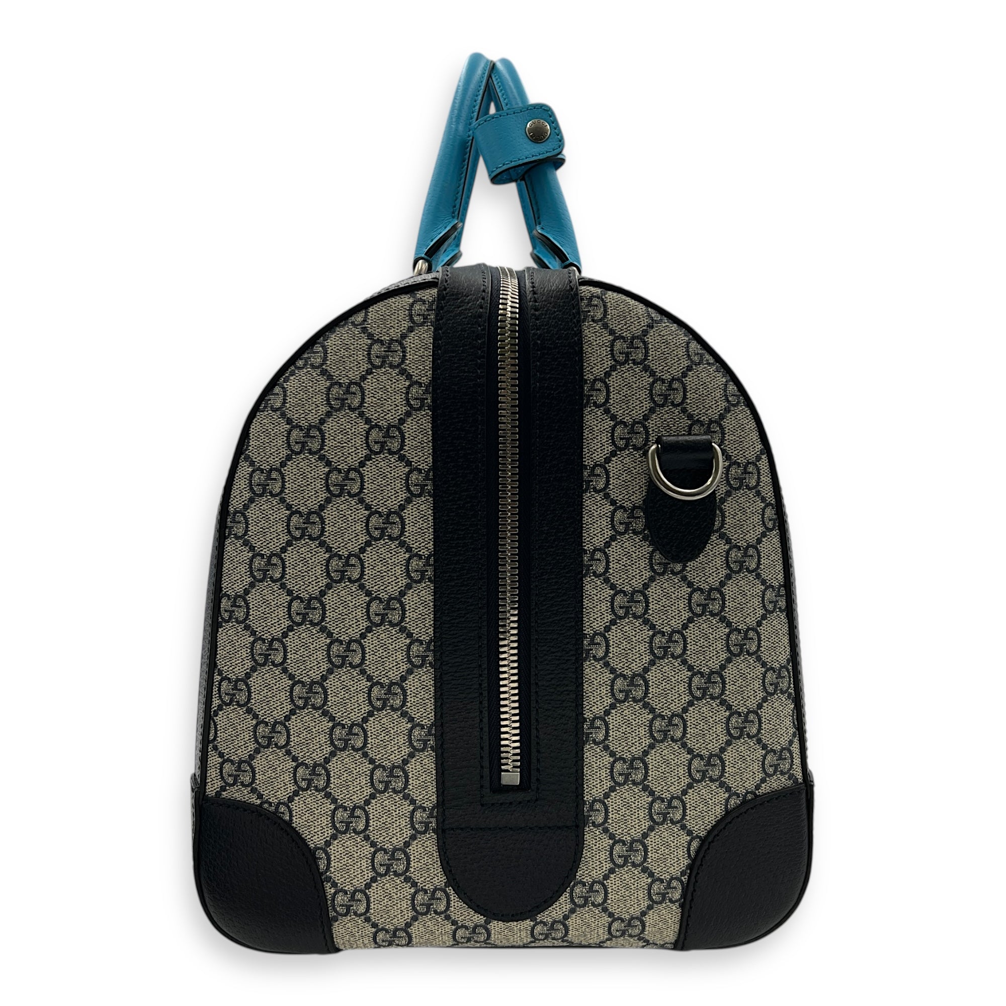 Safoy Blue Duffle Bag in Coated Canvas, Silver hardware