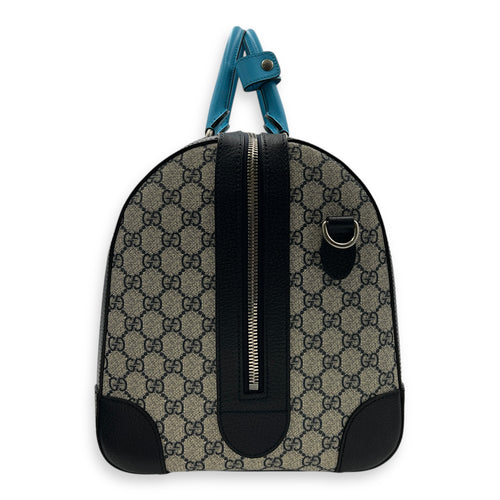 Safoy Blue Duffle Bag in Coated Canvas, Silver hardware