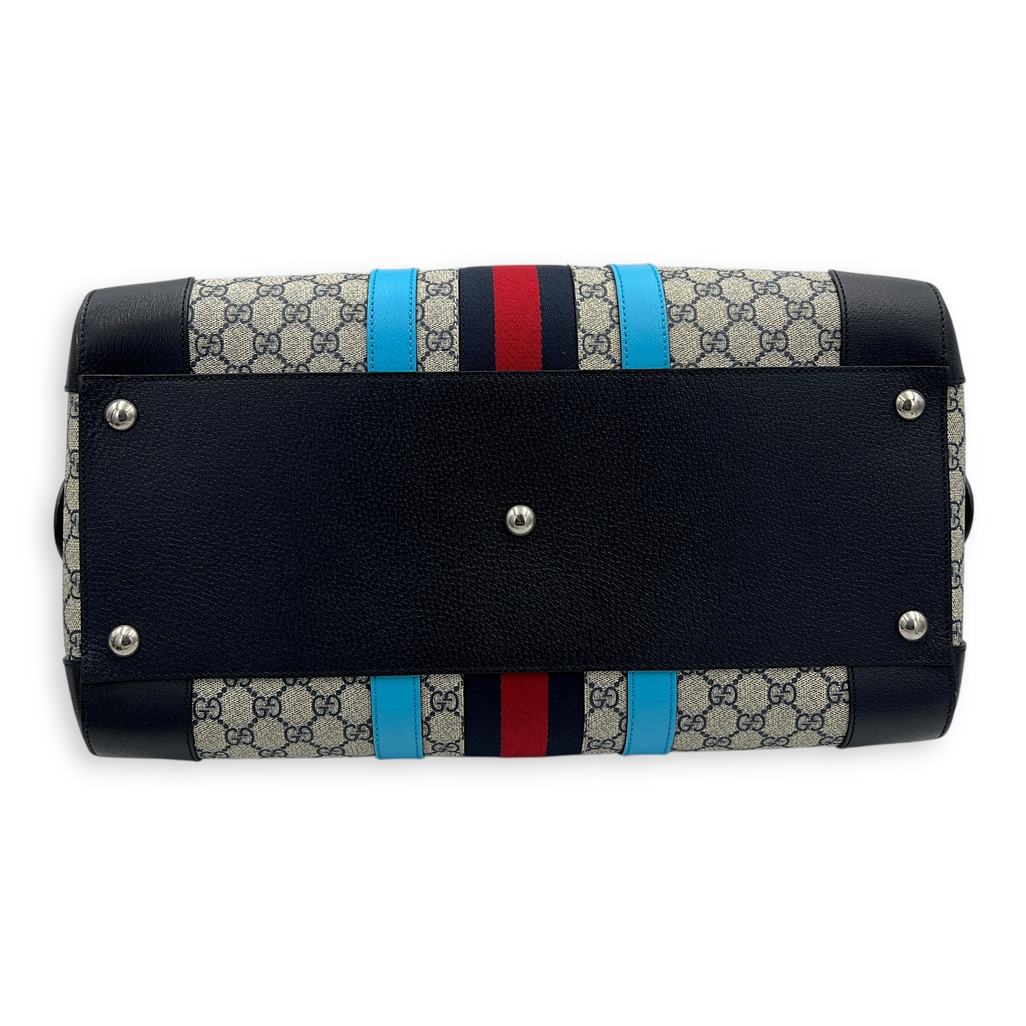 Safoy Blue Duffle Bag in Coated Canvas, Silver hardware
