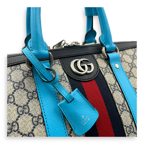 Safoy Blue Duffle Bag in Coated Canvas, Silver hardware
