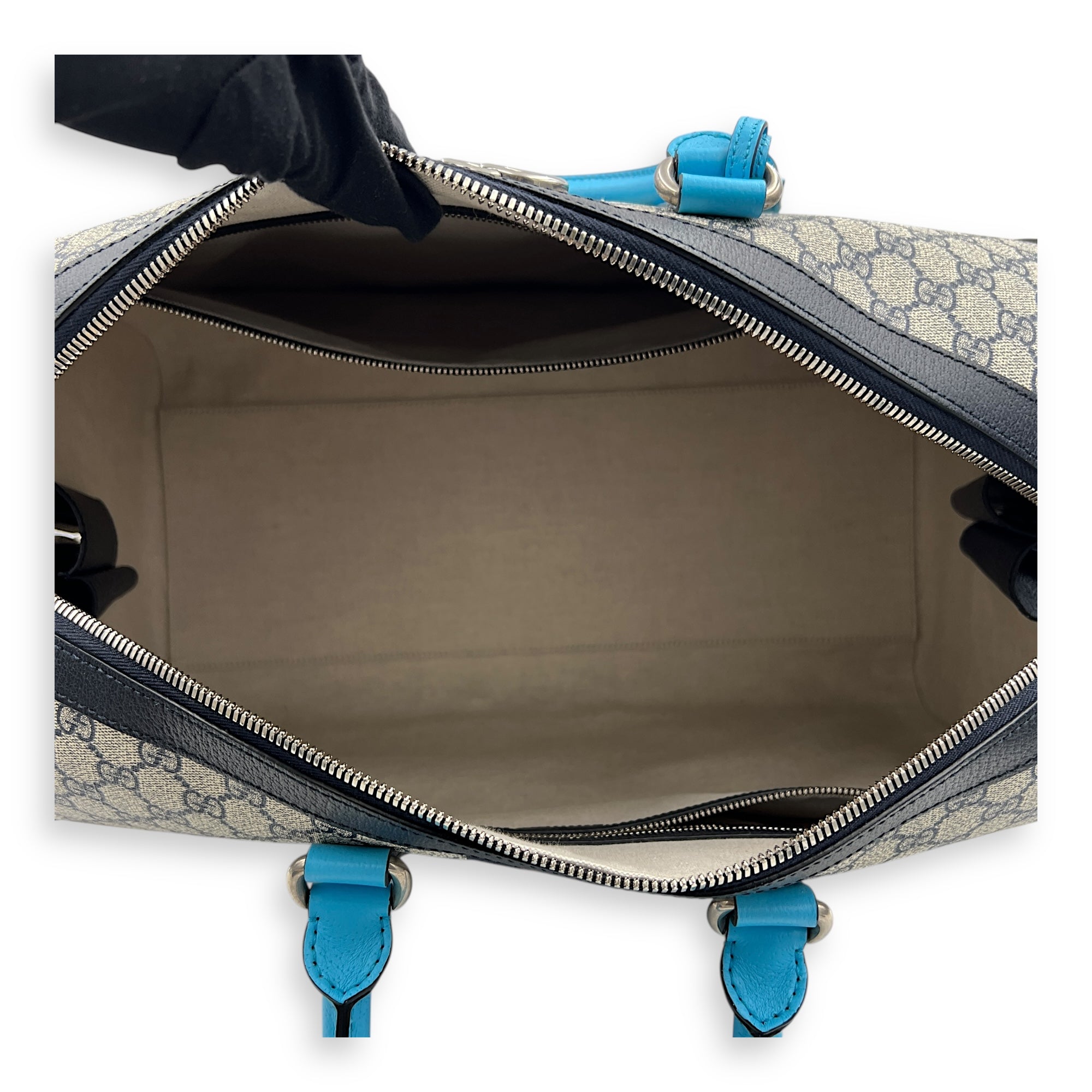 Safoy Blue Duffle Bag in Coated Canvas, Silver hardware