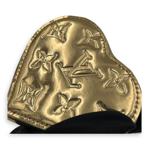 Miroir Heart Coin Pouch Charm Gold in Patent Leather, Gold hardware