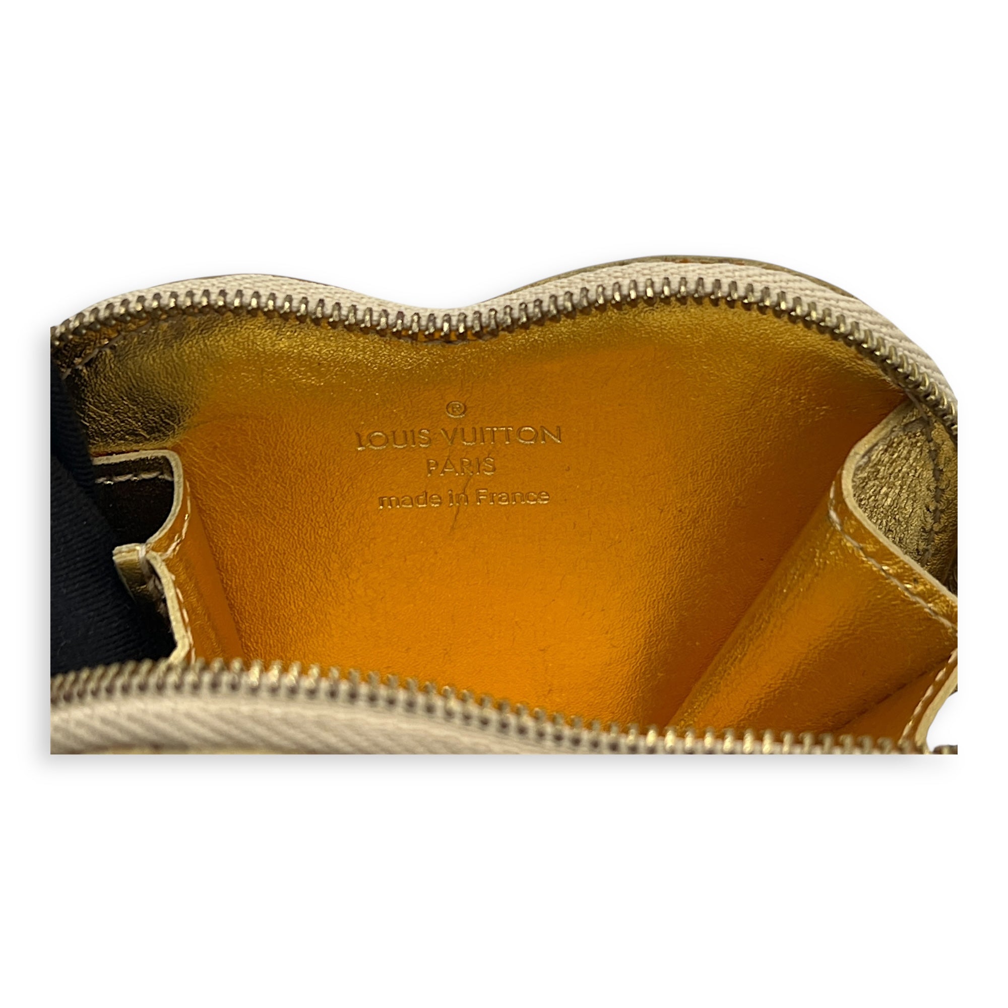 Miroir Heart Coin Pouch Charm Gold in Patent Leather, Gold hardware