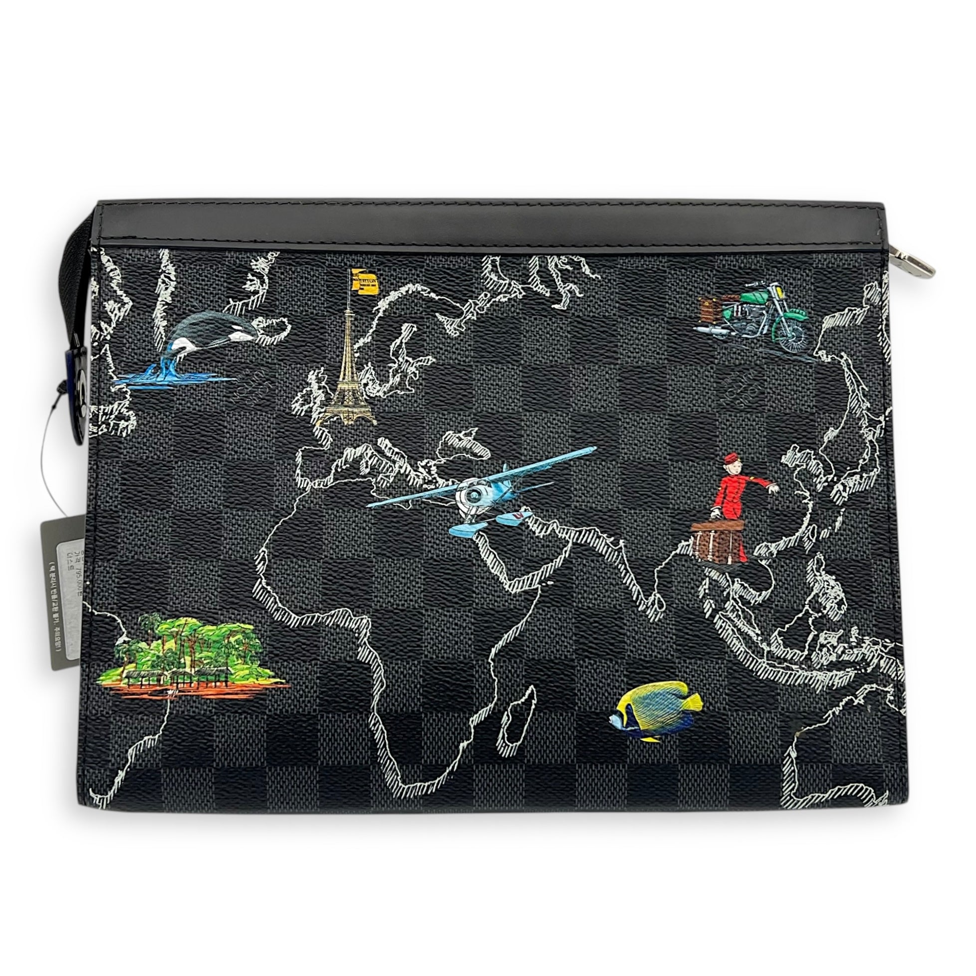 Pochette Toilette Graphite Map Pouch Black in Coated Canvas, Silver hardware