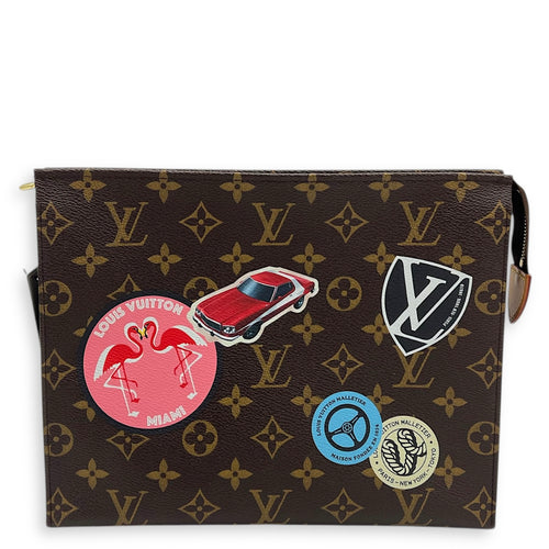Pochette Toilette World Tour Pouch Brown in Monogram Coated Canvas, Gold hardware