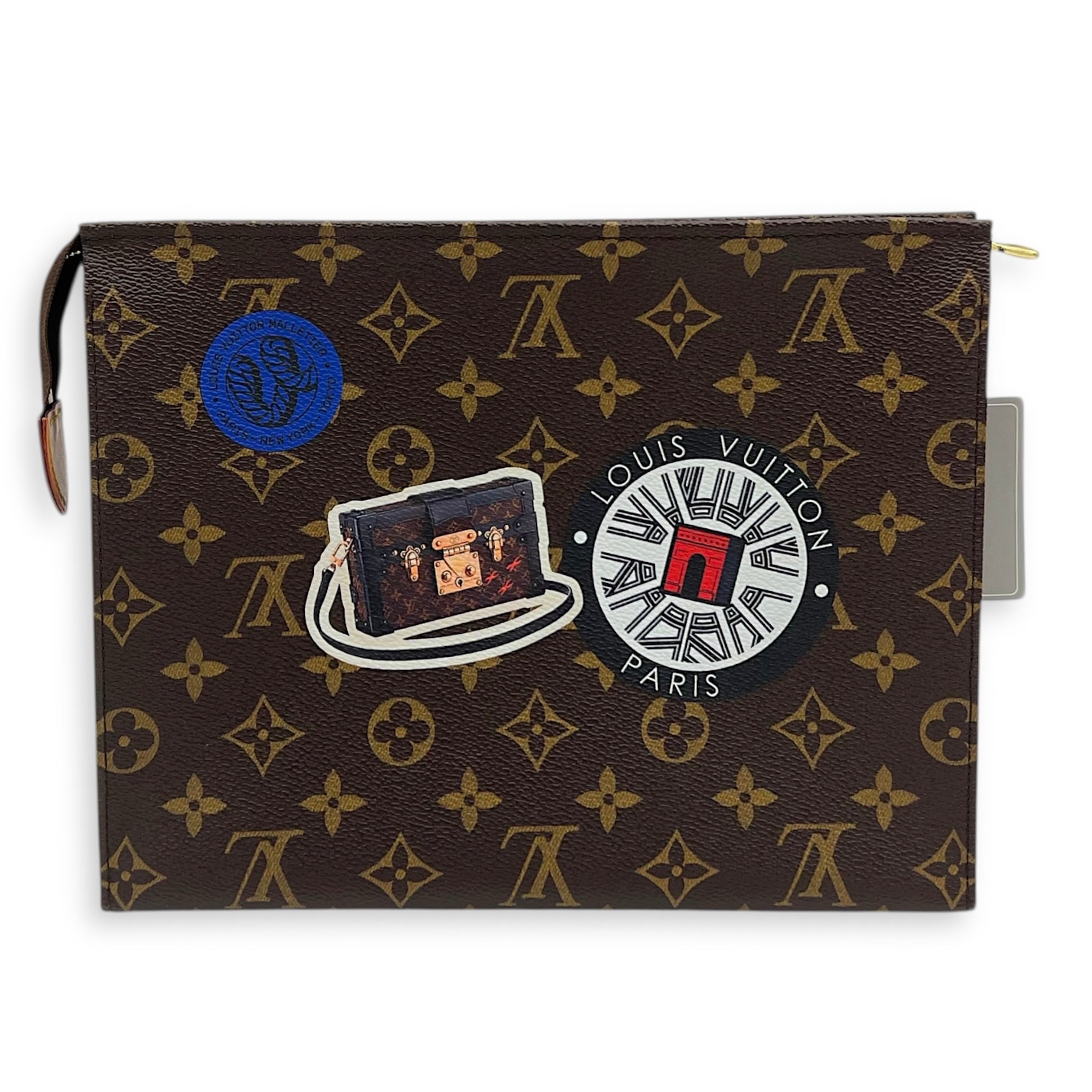 Pochette Toilette World Tour Pouch Brown in Monogram Coated Canvas, Gold hardware