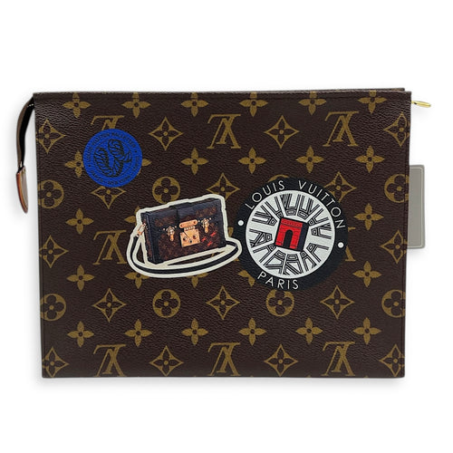 Pochette Toilette World Tour Pouch Brown in Monogram Coated Canvas, Gold hardware