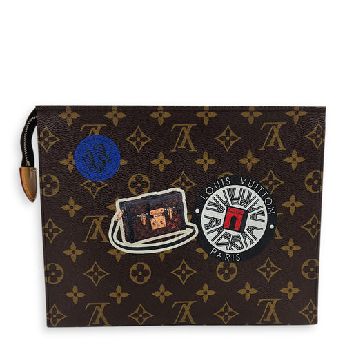 Pochette Toilette World Tour Pouch Brown in Monogram Coated Canvas, Gold hardware