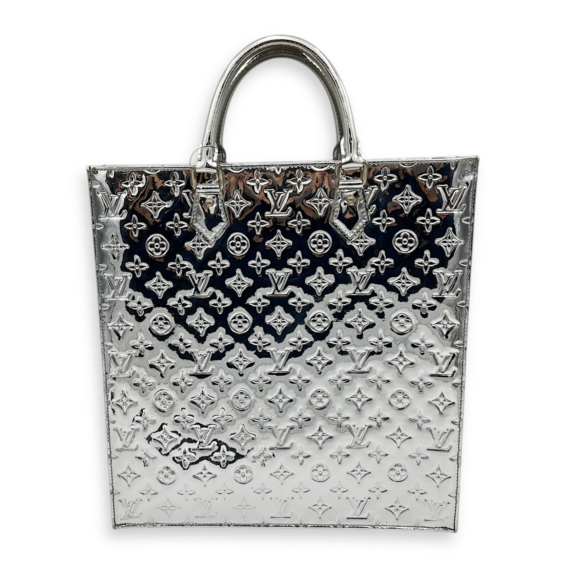 Miroir Sac Plat Top Handle Bag Silver in Patent Leather, Silver hardware