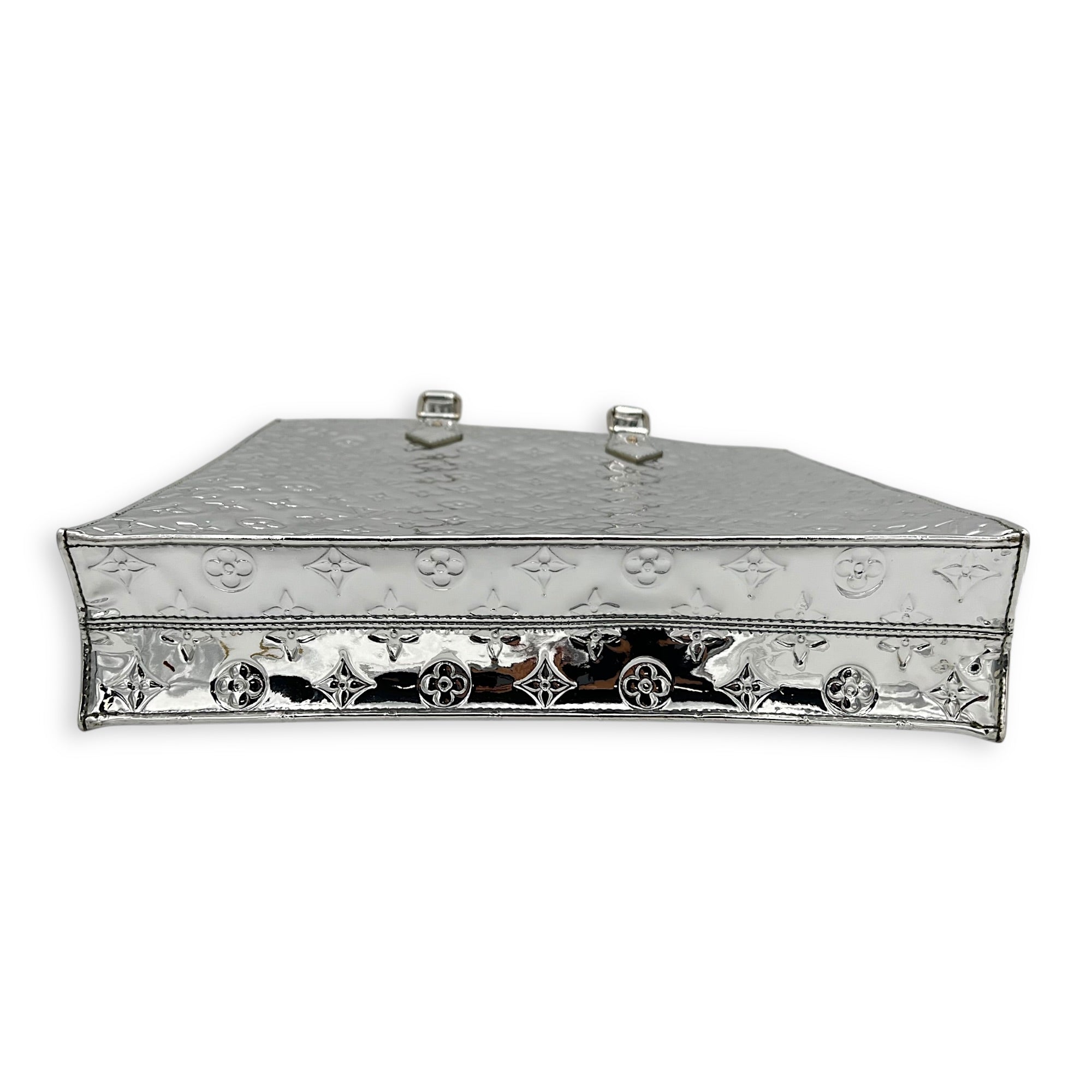 Miroir Sac Plat Top Handle Bag Silver in Patent Leather, Silver hardware