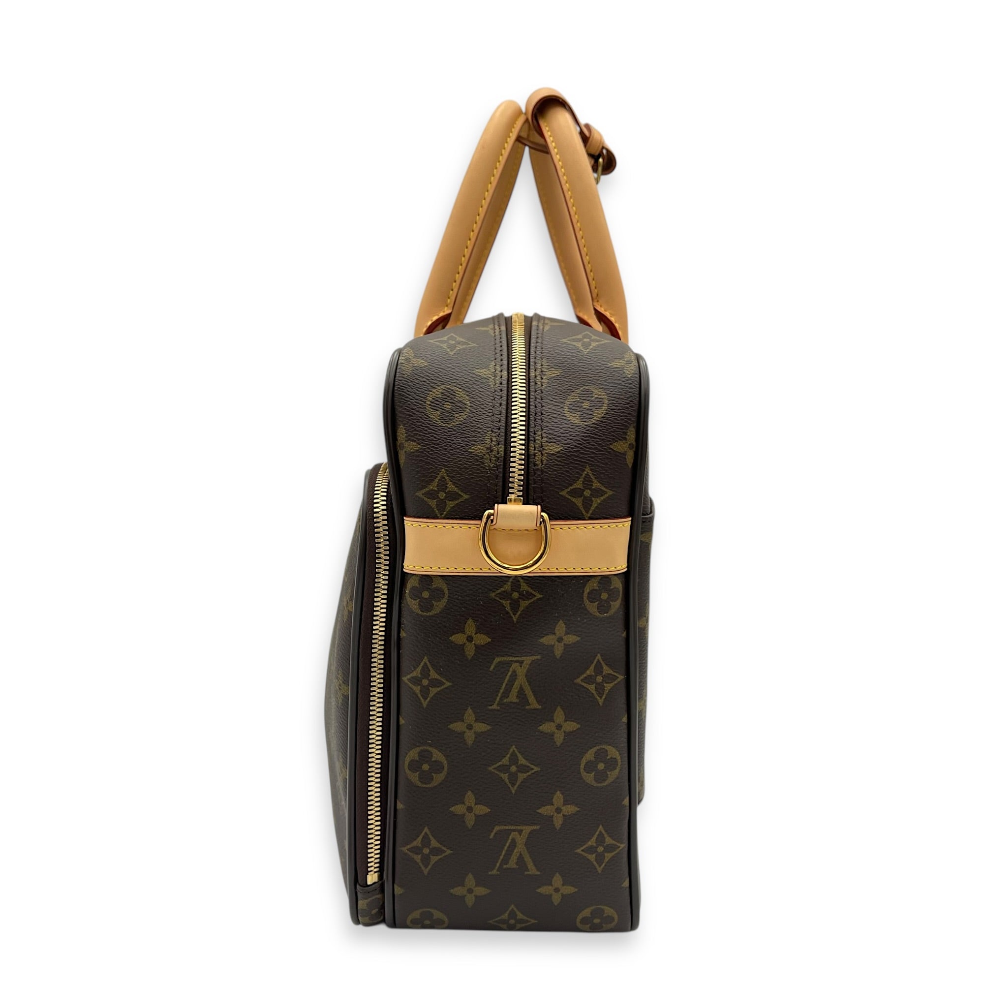 ICare Top Handle Bag Brown in Monogram Coated Canvas, Gold hardware