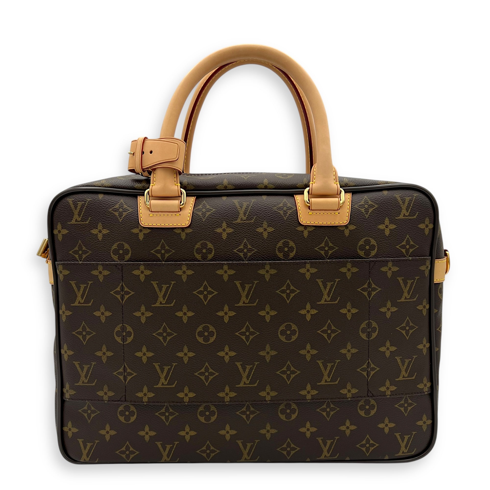 ICare Top Handle Bag Brown in Monogram Coated Canvas, Gold hardware