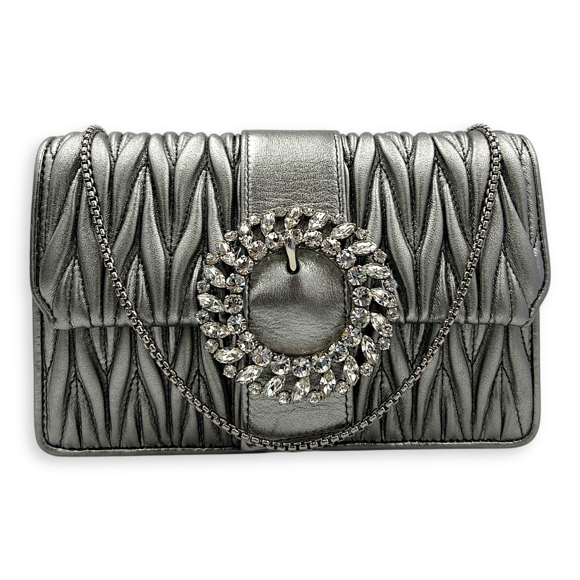 Matelassé Crossbody Bag Silver in Lambskin, Silver hardware